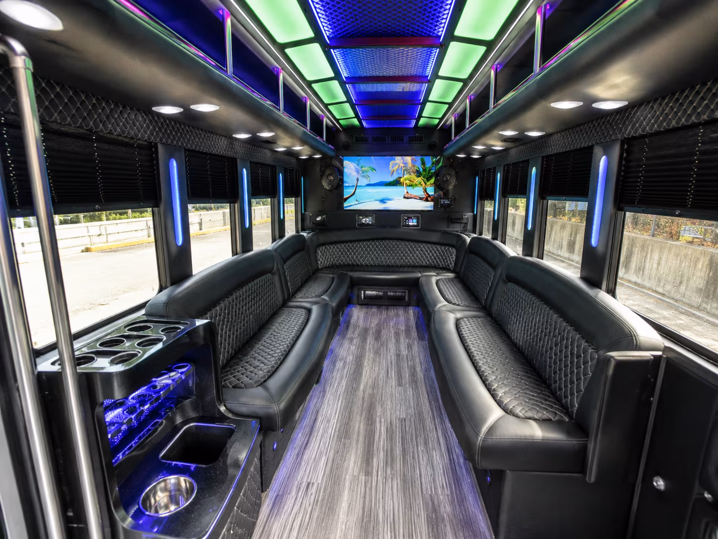 parker 18 passenger party bus inside
