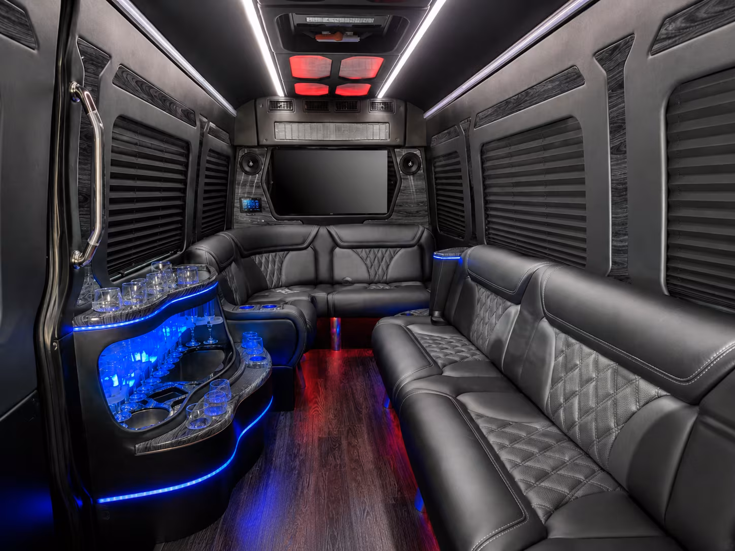 parker 40 passenger party bus inside